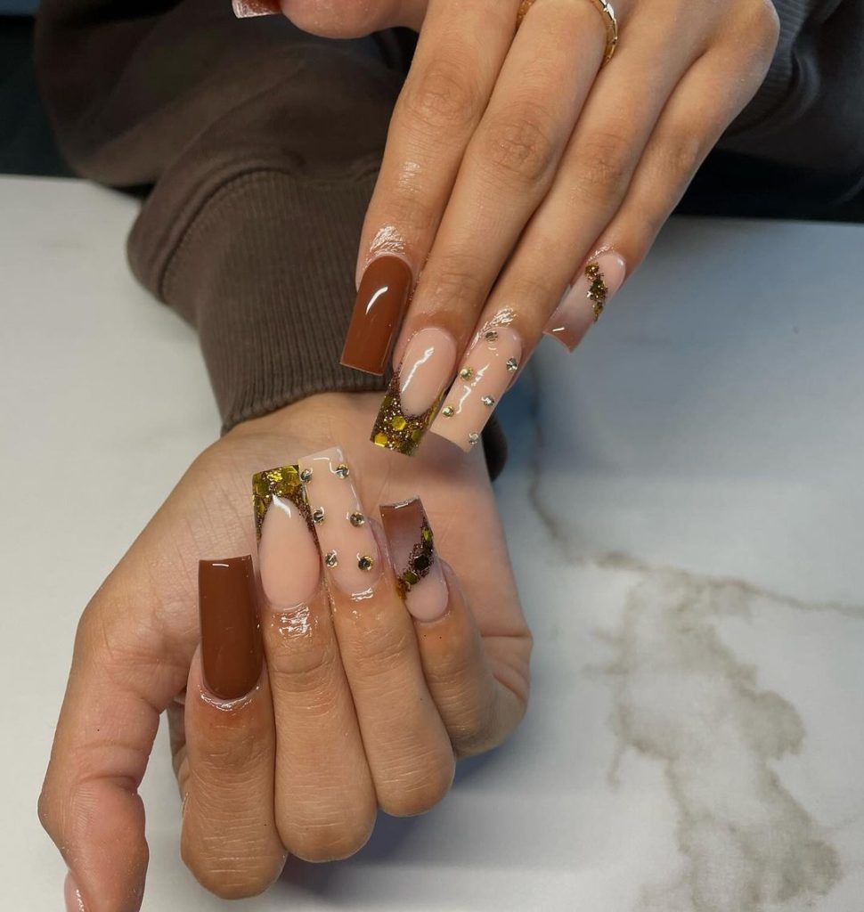 brown and gold nails