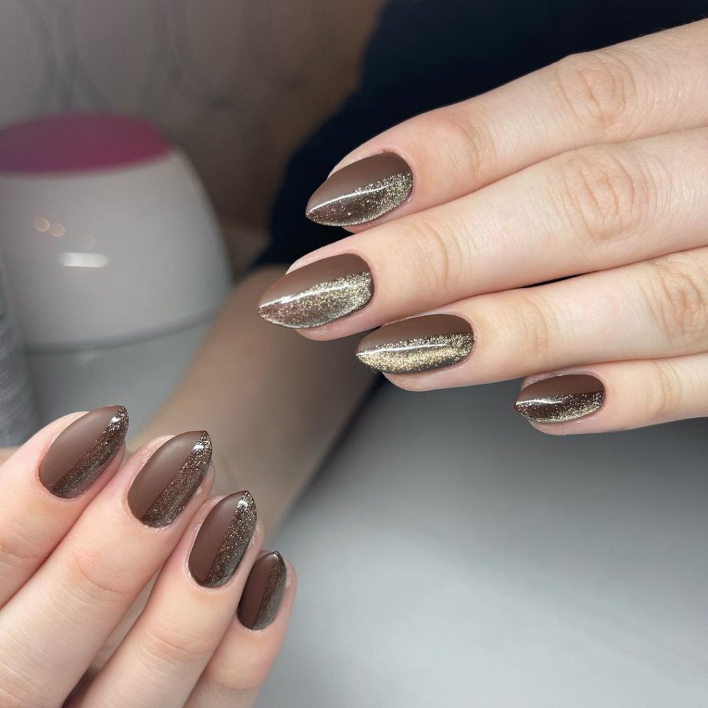 simple brown and gold nails