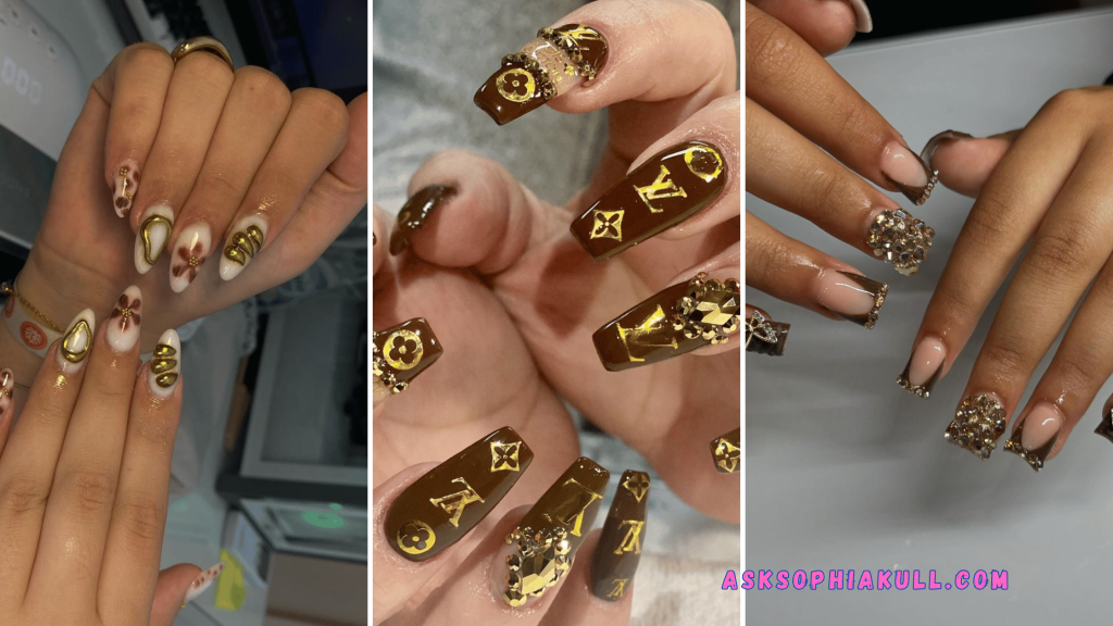 brown and gold nail designs