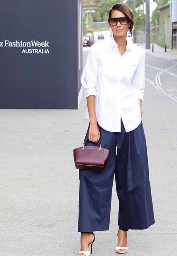 Wide-Leg Culottes with Button-Down Shirt Classic