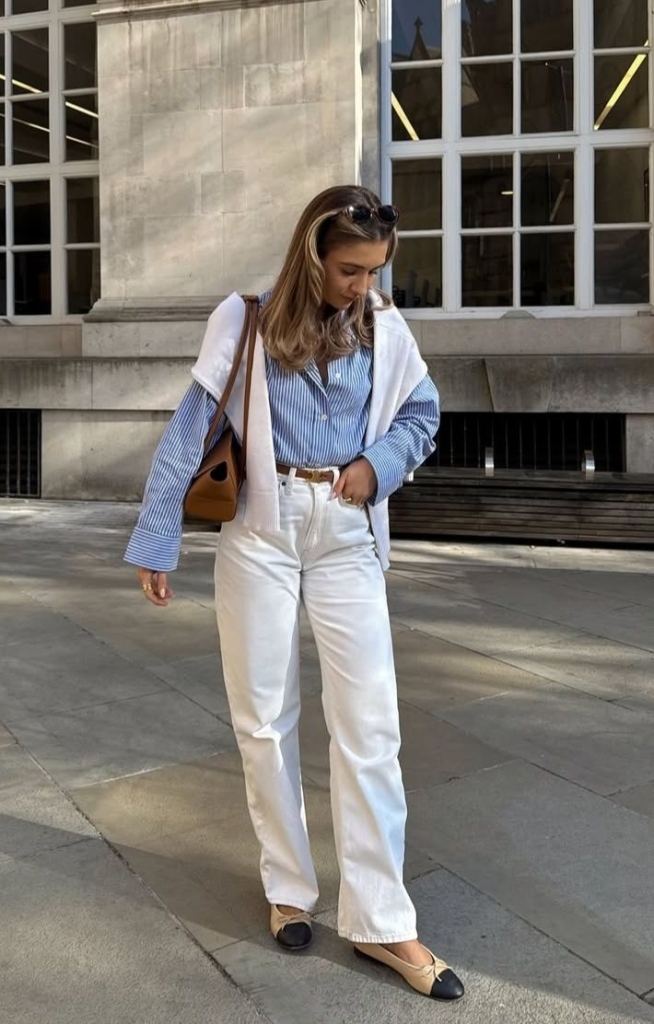 White Jeans and Blue Button Down